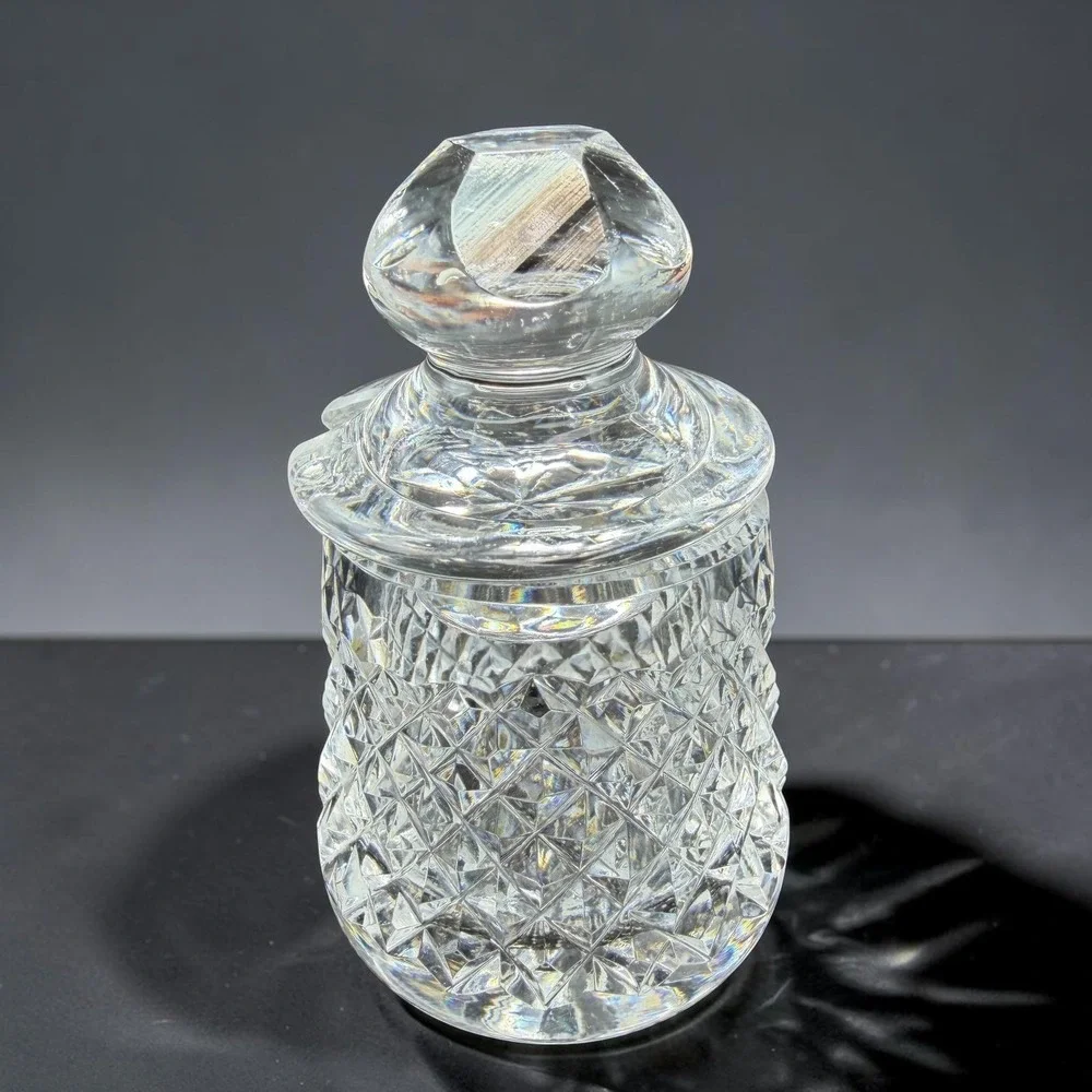 Waterford Crystal Alana Mini Mustard Condiment Pot w Lid Diamond Cut Clear Glass